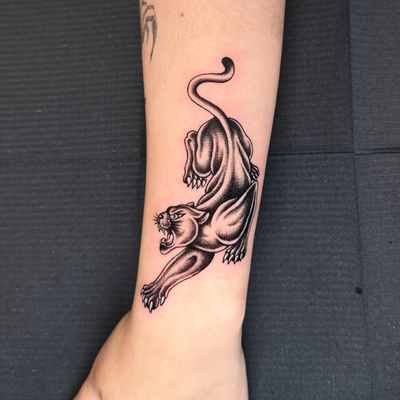 Not my typical traditional style… But, nevertheless a SICK ASS PANTHER will alwa… — tattoo by Aiden Busiel, Chicago, Illinois