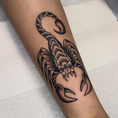 Scorpion 🦂 from a bit ago
Done at @fudotattoochicago
• • •
I have some space le… — tattoo by Aiden Busiel, Chicago, Illinois