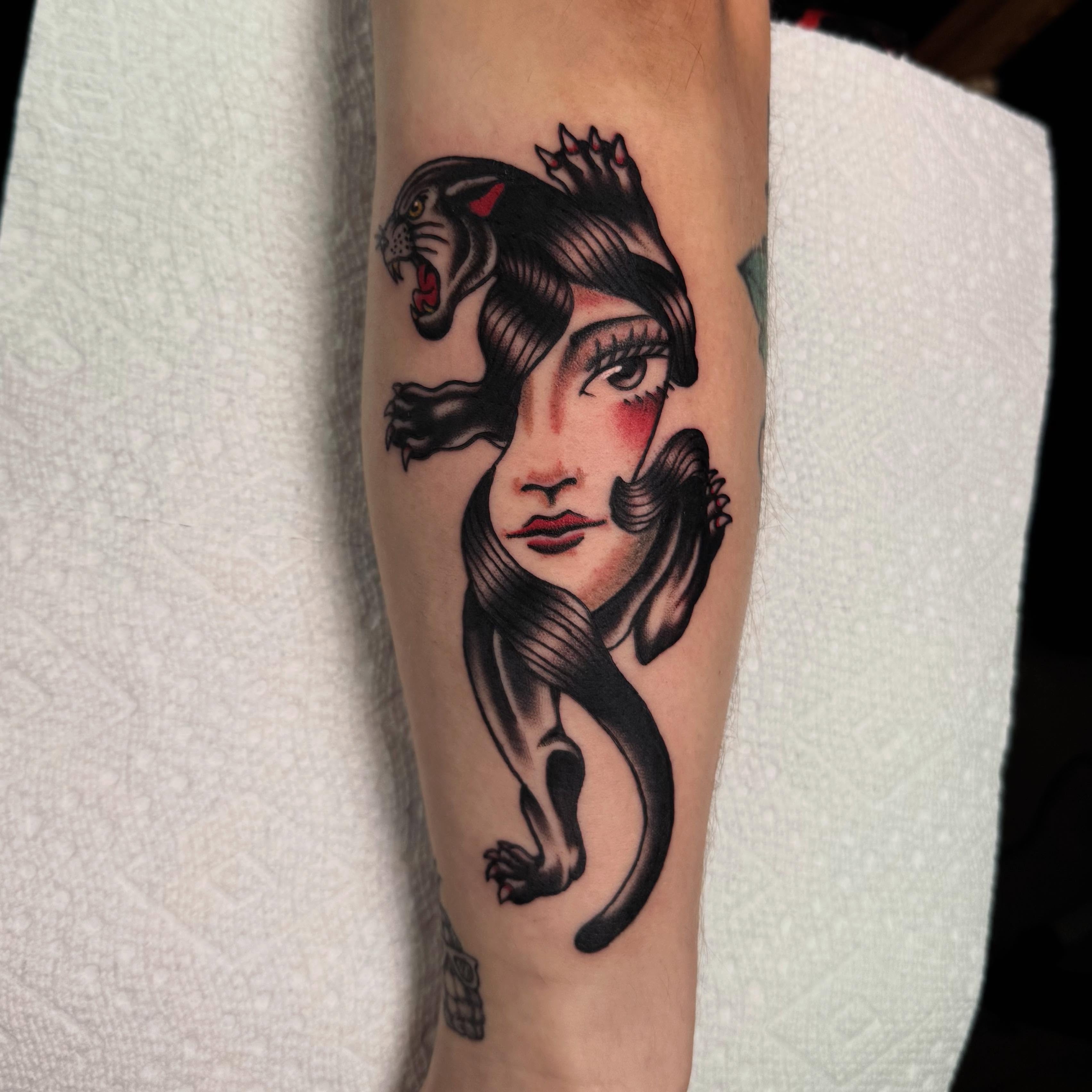 2 Panthers I had the pleasure of tattooing during the 1st day of the @portlandta… — tattoo by Aiden Busiel, Chicago, Illinois