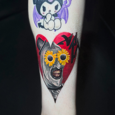 Art the clown from Terrifier 🔪🤡 who doesn’t like horror tattoos during spooky … — tattoo by Christopher Alexis, North Providence, Rhode Island