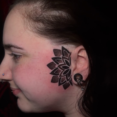 Mandala face tattoo for her 🪷🖤 I’d love to do more of these booking link in th… — tattoo by Christopher Alexis, North Providence, Rhode Island