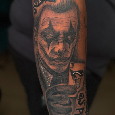 Joker 🤡 tattoo for the bro Kito, great session always great vibes with the homi… — tattoo by Christopher Alexis, North Providence, Rhode Island