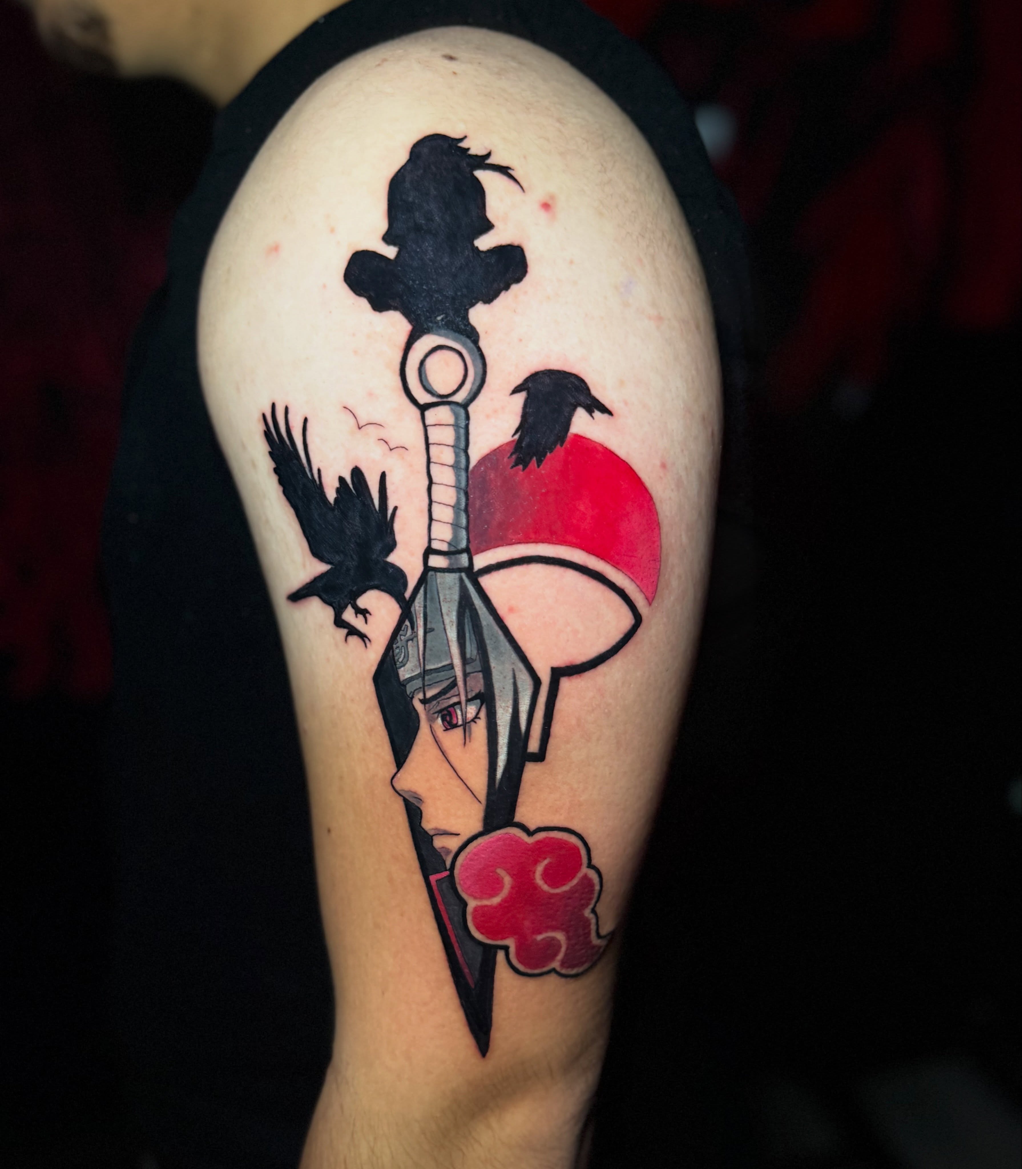 Itatchi Themed Kunai 🔥 cant tell you how much Naruto played a big roll growing … — tattoo by Christopher Alexis, North Providence, Rhode Island