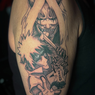 Minato Namikaze The Forth Hogake of the Leaf with the reaper death seal for his … — tattoo by Christopher Alexis, North Providence, Rhode Island