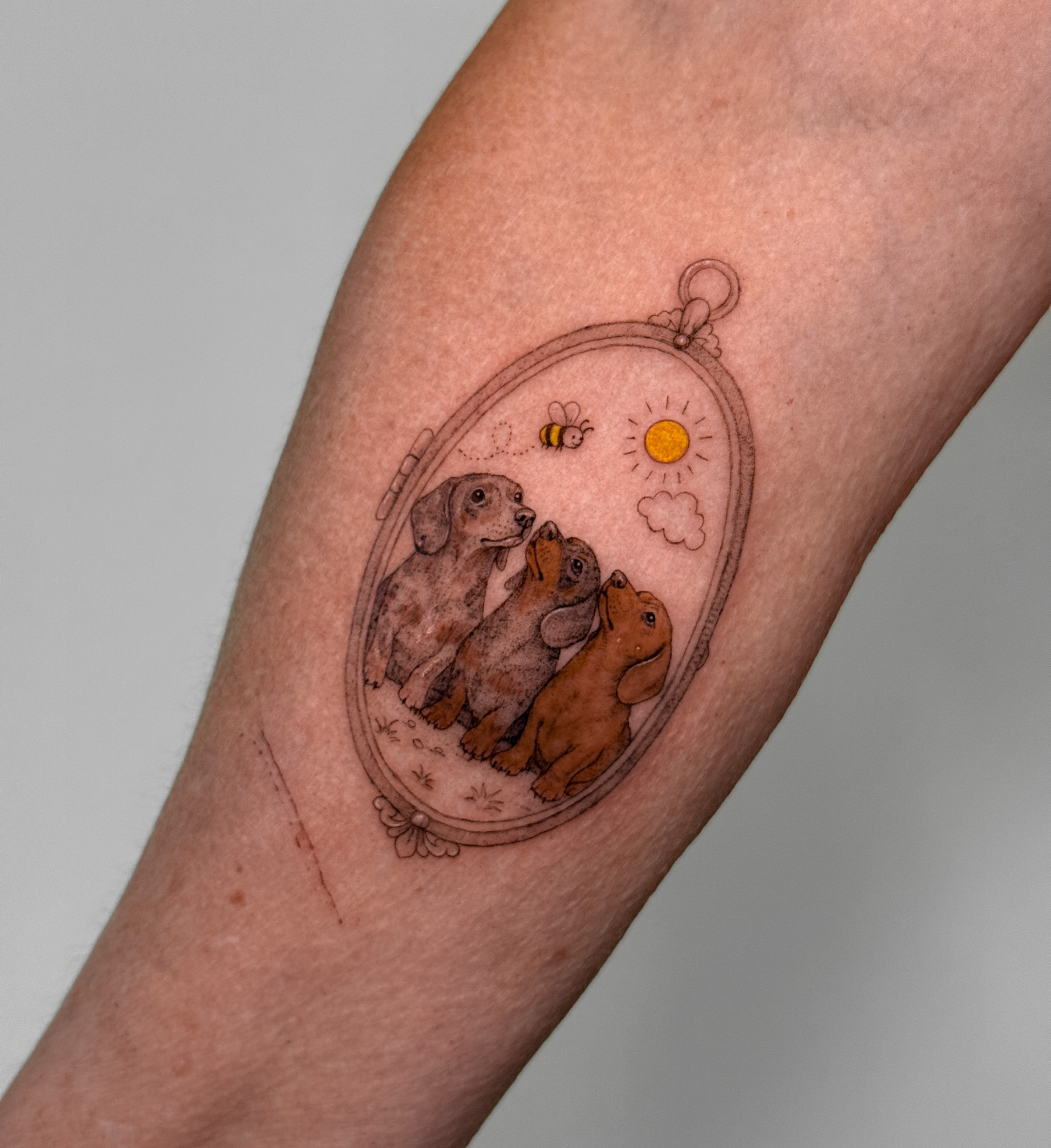 Three little souls, one forever keepsake. 🐝☀️💛

DM to book your custom pet por… — tattoo by Agnė Kastanauskaitė, Los Angeles, California