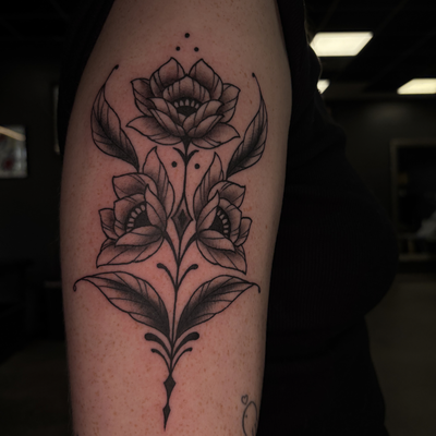 flower ornamental tattoo at branded tattoo co — tattoo by Brett Ferguson, Nashville, Tennessee