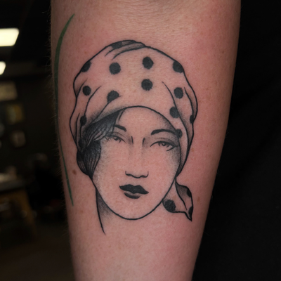 lady head tattoo done at branded tattoo co in east Nashville — tattoo by Brett Ferguson, Nashville, Tennessee