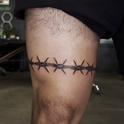 wrapped barb wire at branded tattoo co — tattoo by Brett Ferguson, Nashville, Tennessee