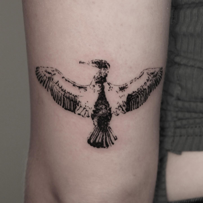 First tattoo for Heather! 
Thank you for letting me do my thing with this cormor… — tattoo by Drake Chiesa, San Diego, California