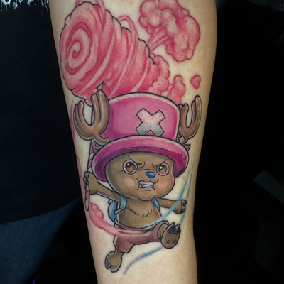 Small reindeer, big attitude 😂🏴‍☠️ Chopper from One Piece with a little cotton… — tattoo by Dorian Perches, Banning, California