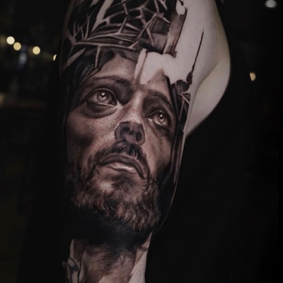 Religious imagery is always welcomed 🙏 DM FOR A FREE CONSULT — tattoo by Slava Bodrov, San Diego, California