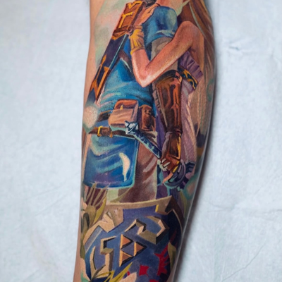 Zelda & Link 🎮 DM FOR A FREE CONSULT — tattoo by Slava Bodrov, San Diego, California