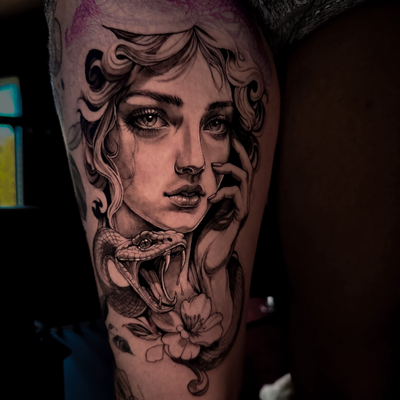 work in progress #tattoo #medusa — tattoo by Jaccob Hansen, Salem, New Hampshire