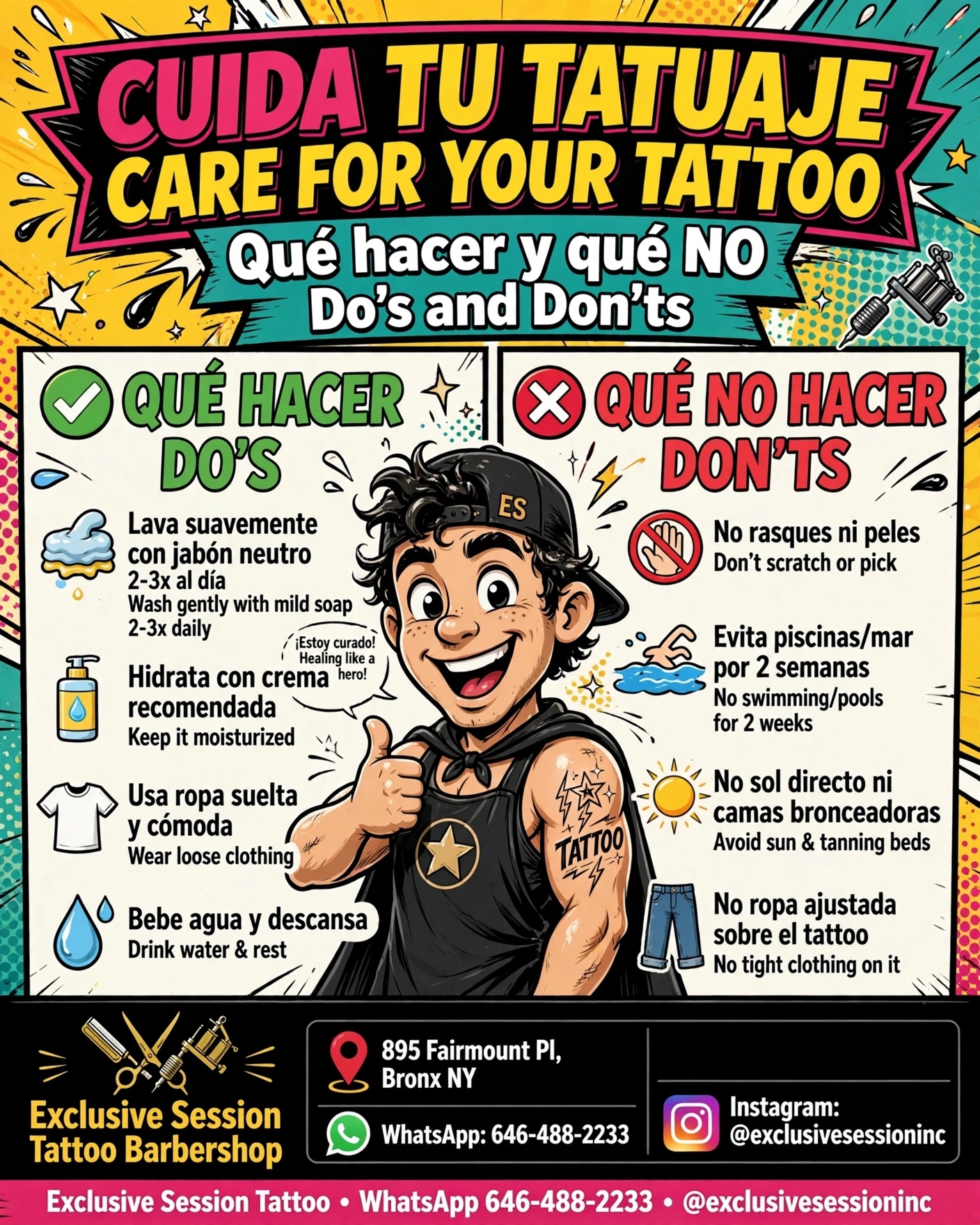 🎨 ¡Cuida tu tattoo como se merece! / Take care of your tattoo the way it deserv… — tattoo by Nelson Mendoza, Bronx, New York