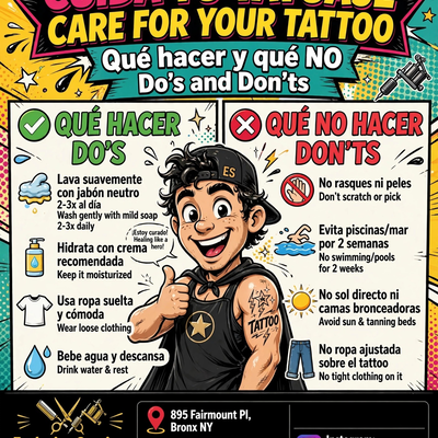 🎨 ¡Cuida tu tattoo como se merece! / Take care of your tattoo the way it deserv… — tattoo by Nelson Mendoza, Bronx, New York