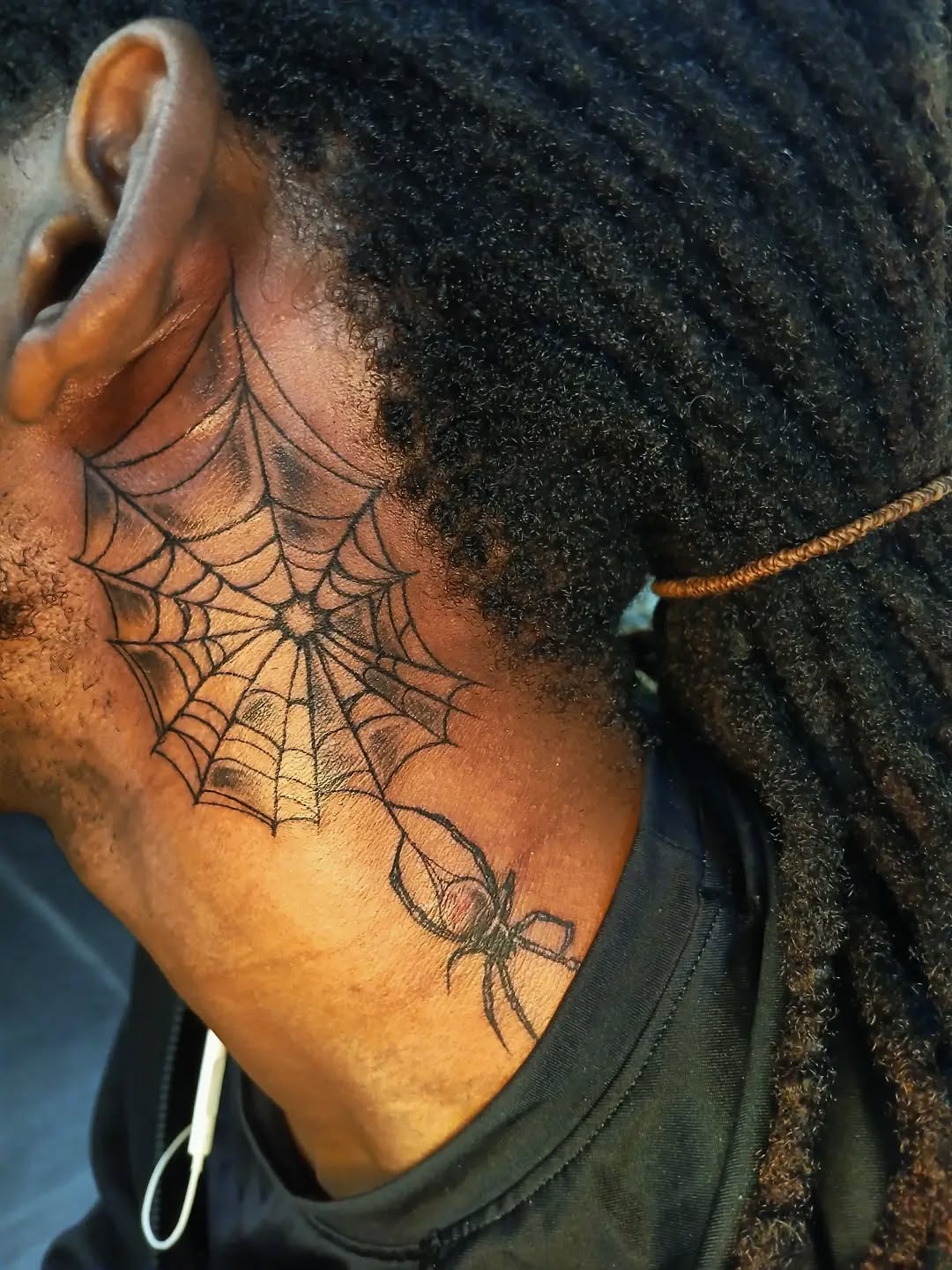 Custom Web design w/spider NECK — tattoo by G Money, Willow Grove, Pennsylvania