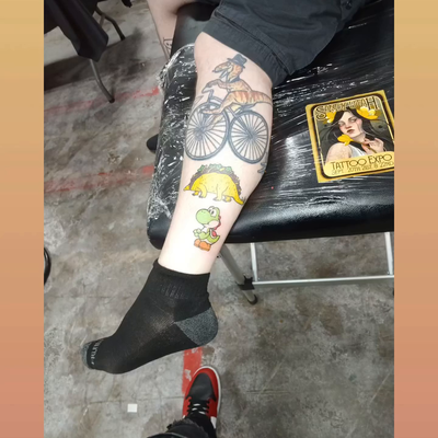 Yoshibfrom super mario bros w/ color — tattoo by G Money, Willow Grove, Pennsylvania