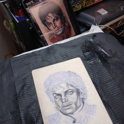 Michael Jackson tattoo on practice skin — tattoo by G Money, Willow Grove, Pennsylvania