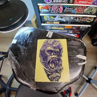 semi/graphic realism gorilla tattoo on practice skin — tattoo by G Money, Willow Grove, Pennsylvania