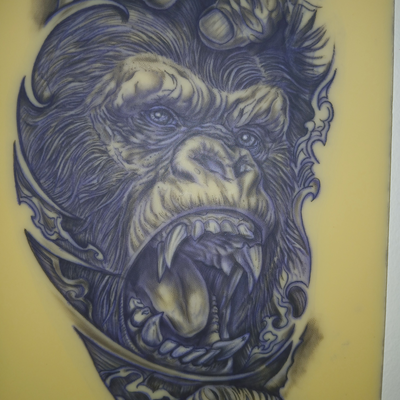 Gorilla tattoo on practice skin — tattoo by G Money, Willow Grove, Pennsylvania