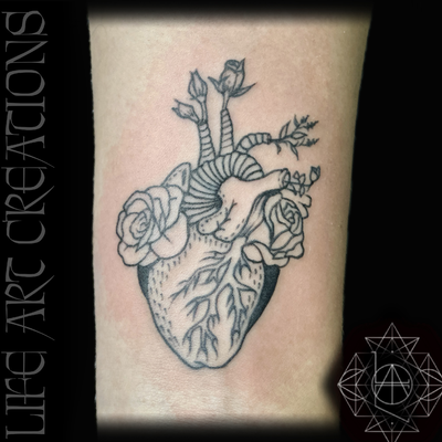 floral anatomical heart — tattoo by Jay Ponce, Los Angeles, California