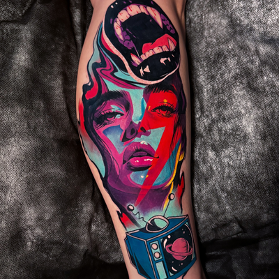 TV Casualty for my new friend @memento__morris from last week in Vegas during my… — tattoo by Seth Holmes, Pittsburgh, Pennsylvania