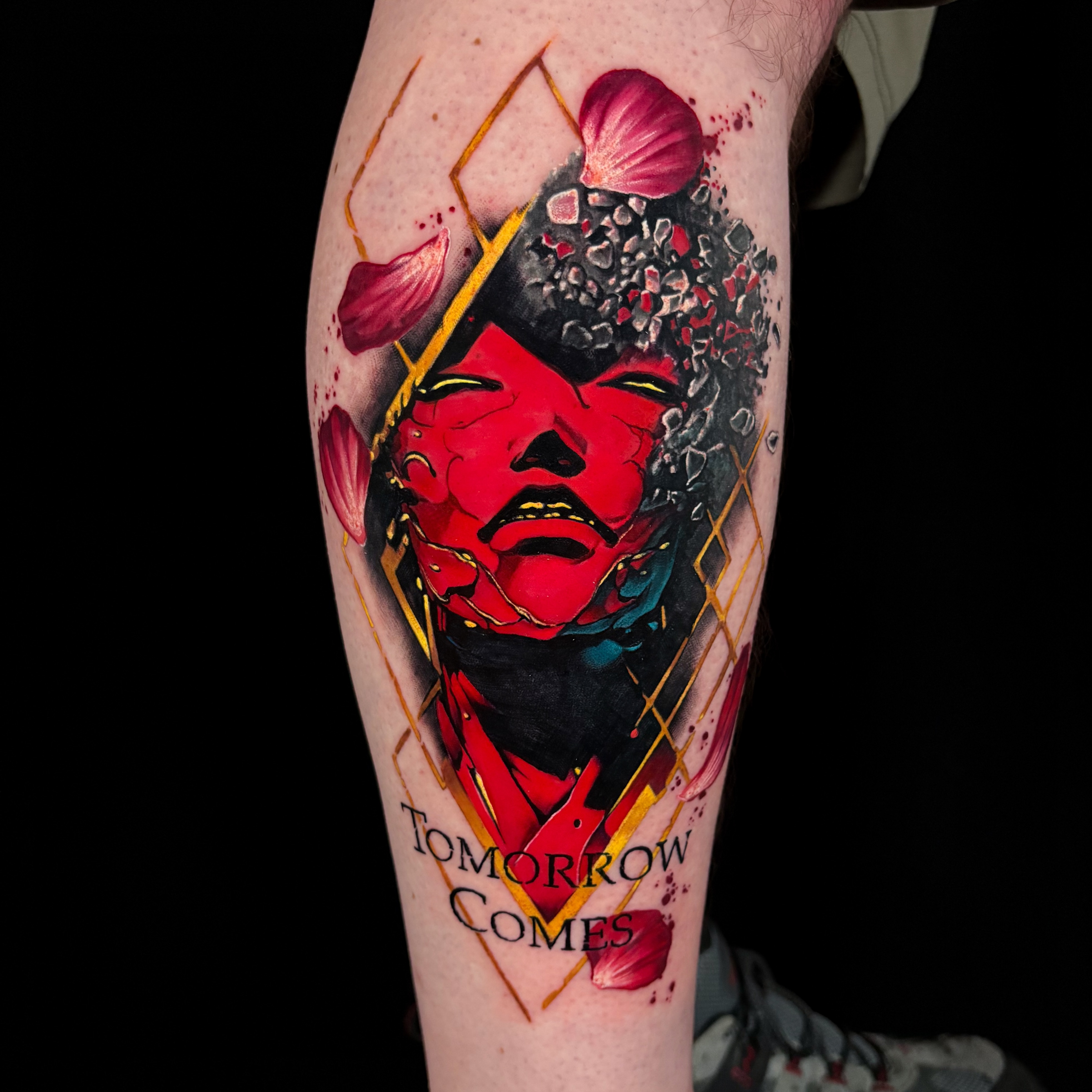 Grief’s gommage.  Expedition 33 inspired tattoo for my buddy AJ. Thanks again fo… — tattoo by Seth Holmes, Pittsburgh, Pennsylvania