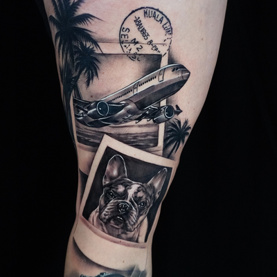 Working on a leg sleeve for Amanda. These were done a while ago, but I’m very be… — tattoo by Seth Holmes, Pittsburgh, Pennsylvania