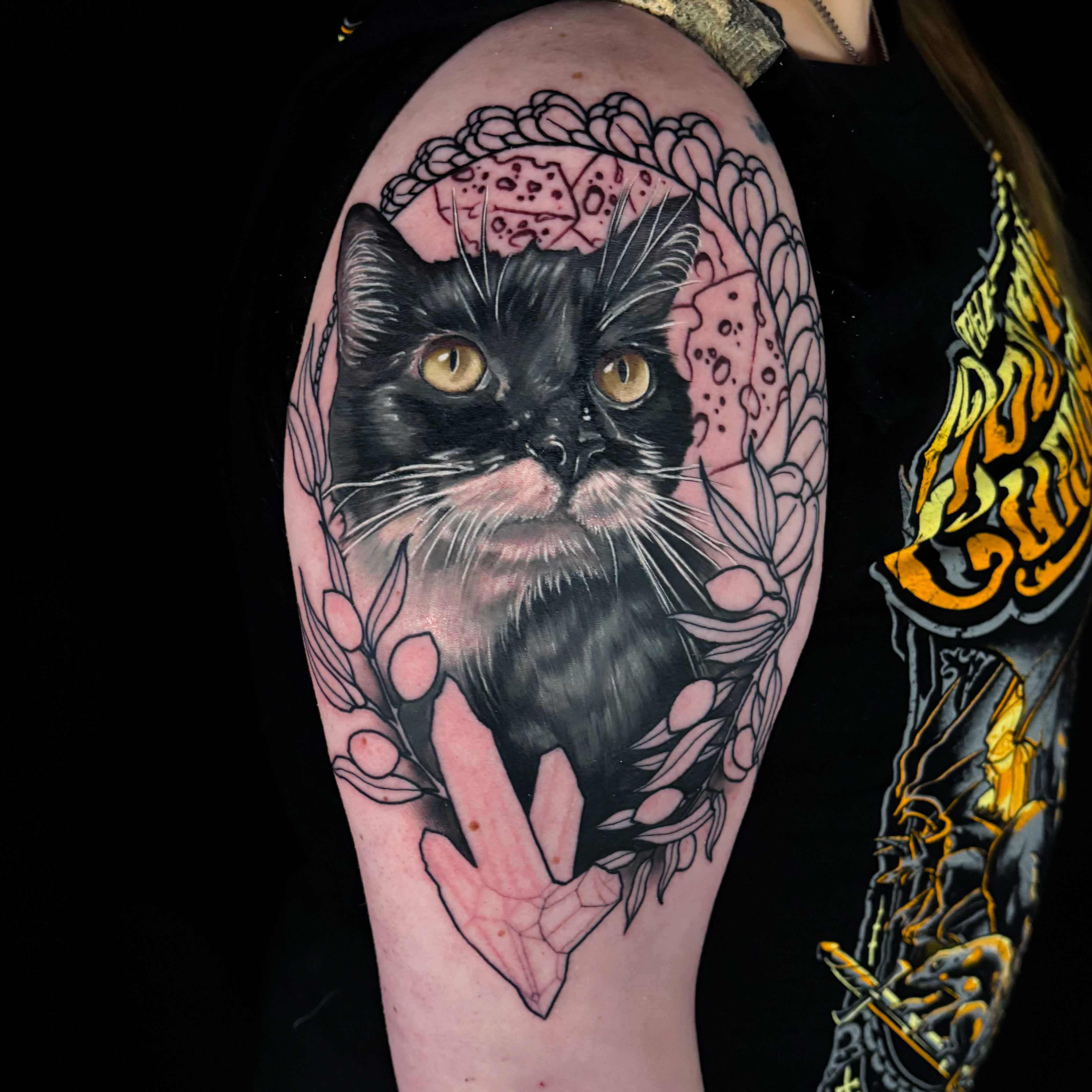 Started this memorial piece a while back. Can’t wait to get back into this piece… — tattoo by Seth Holmes, Pittsburgh, Pennsylvania