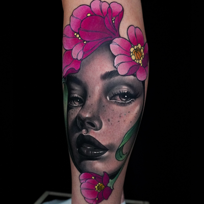 Really fun mixed style tattoo for the winner of my latest giveaway @hayruff. Con… — tattoo by Seth Holmes, Pittsburgh, Pennsylvania