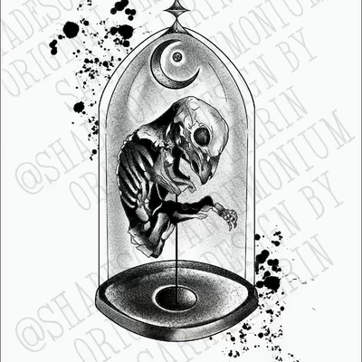Weird girls like to draw weird shit. 
A little macabre sketch session for your v… — tattoo by Sarah Corley, Jefferson, Georgia