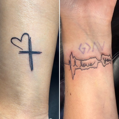 Just some cutesy, simple hand written pieces from a child to a mother. Simple th… — tattoo by Sarah Corley, Jefferson, Georgia