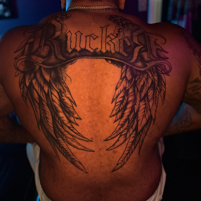 Finally got the wings all shaded in on this one… I love how they came out. Can’t… — tattoo by Sarah Corley, Jefferson, Georgia