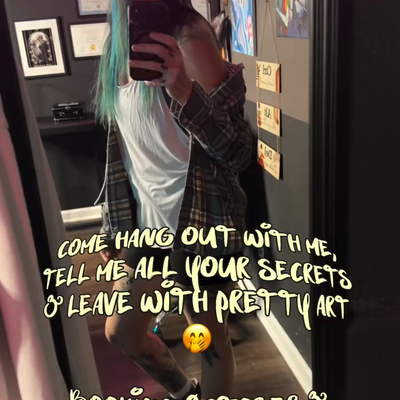 Come hang out with me, tell me your secrets & leave with pretty art. 🤭🖤

One o… — tattoo by Sarah Corley, Jefferson, Georgia