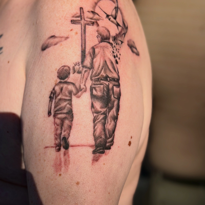 Here’s a super meaningful memorial piece I got to do for an awesome client. I lo… — tattoo by Sarah Corley, Jefferson, Georgia