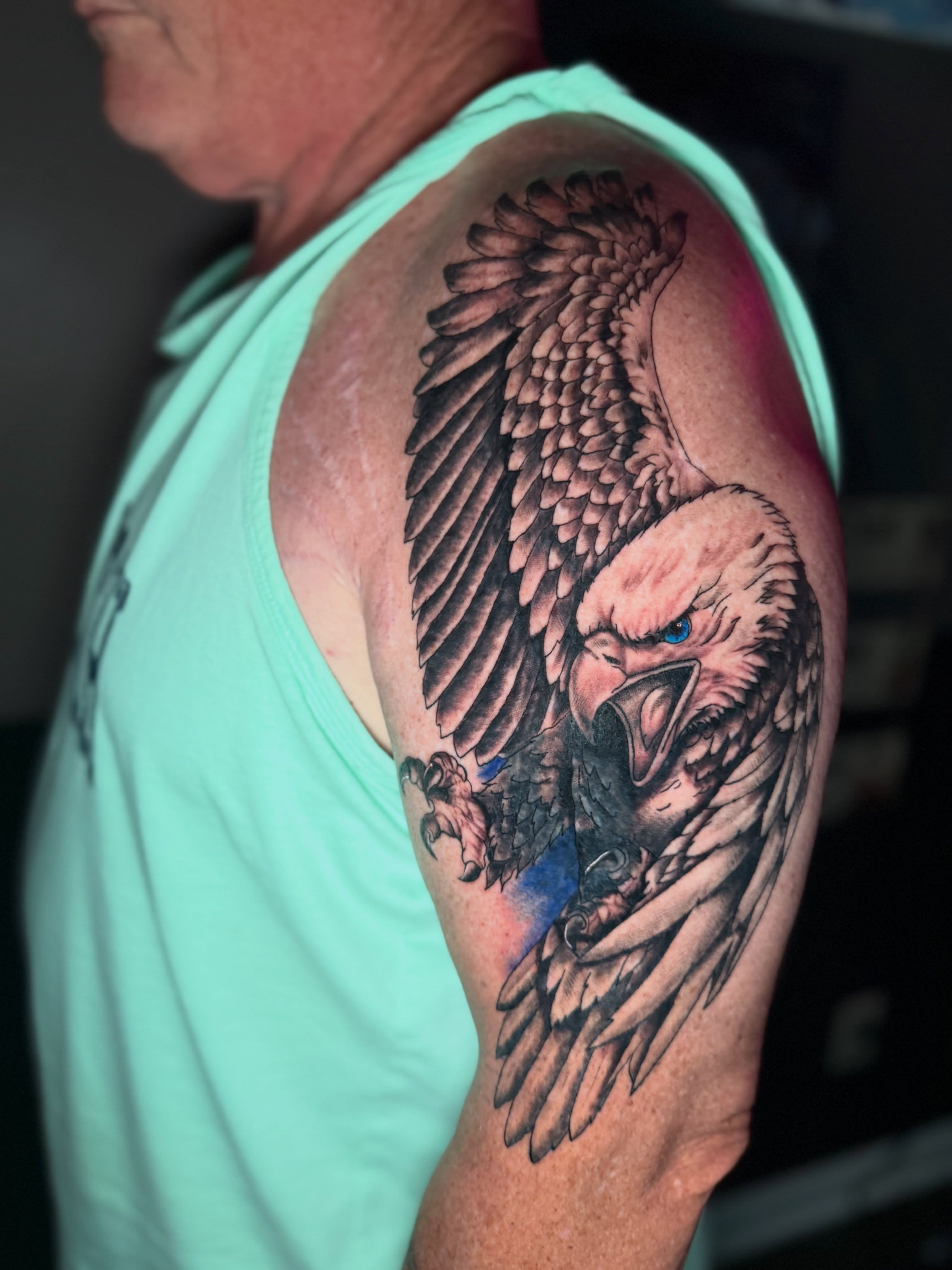 A cover up I got to do for the one & only Pops last week… it’s been a long time … — tattoo by Sarah Corley, Jefferson, Georgia