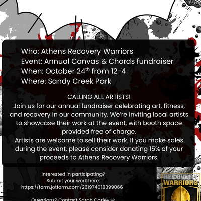 🎨 CALLING ALL ARTISTS! 🎶

Athens Recovery Warriors is looking for local artist… — tattoo by Sarah Corley, Jefferson, Georgia