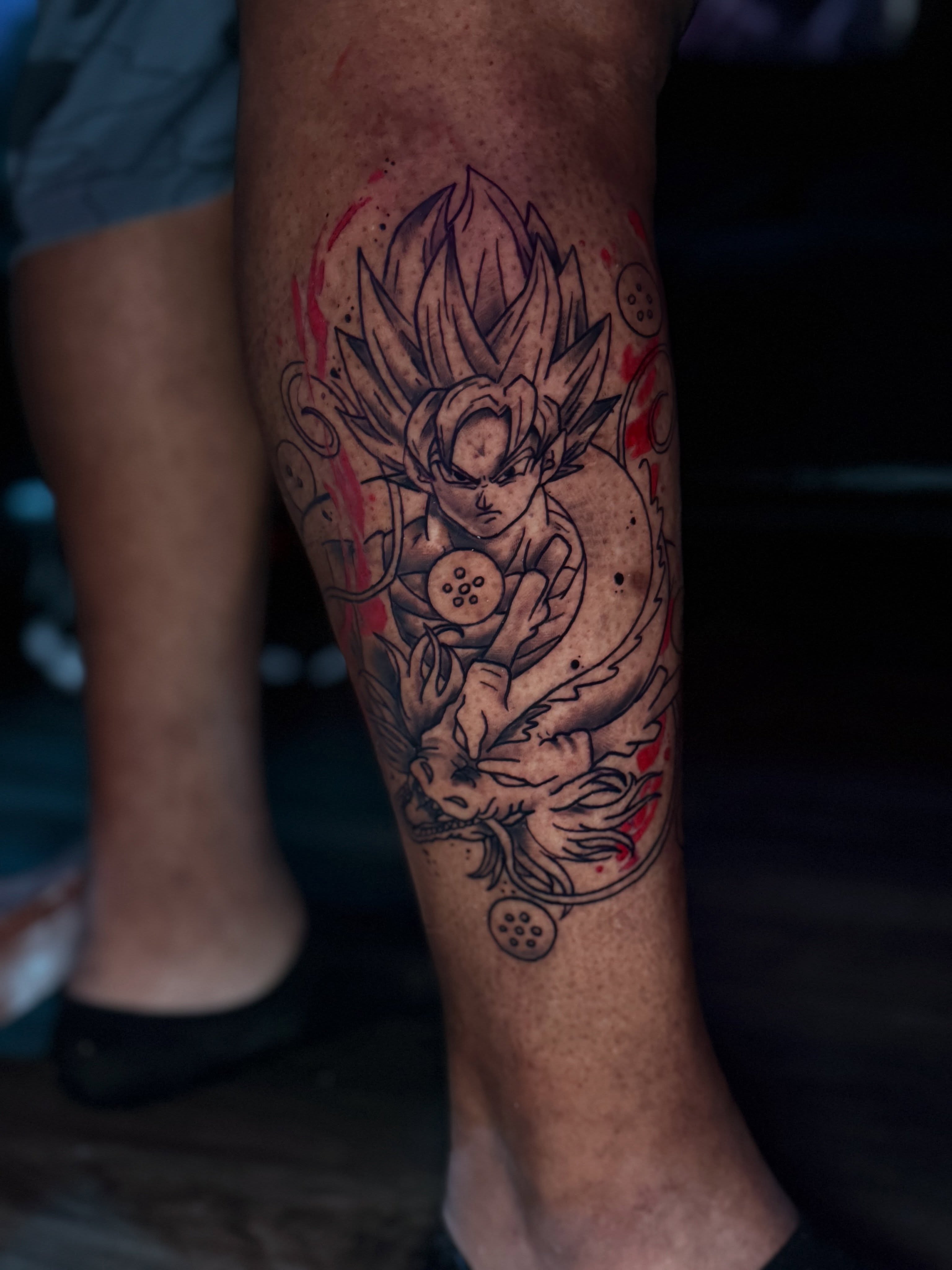 A fun Dragonball Z piece I got to do last week! Love doing stuff like this even … — tattoo by Sarah Corley, Jefferson, Georgia
