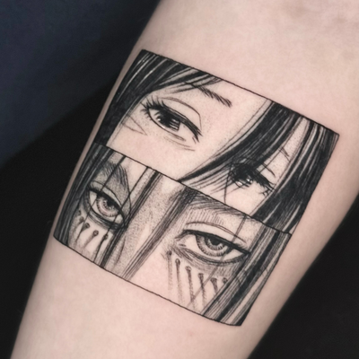 Mikasa & Eren🥀
Done at @wits.end.tattoo 
Booking June & July in LA!
-
-
#aot #t… — tattoo by Jamie Joestar, Los Angeles, California