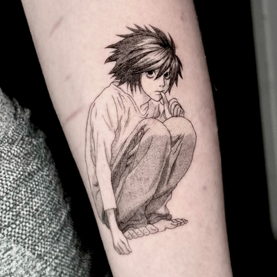 Best boy L🖤
.
.
#deathnote #tattoo #L #anime #tattooartist — tattoo by Jamie Joestar, Los Angeles, California