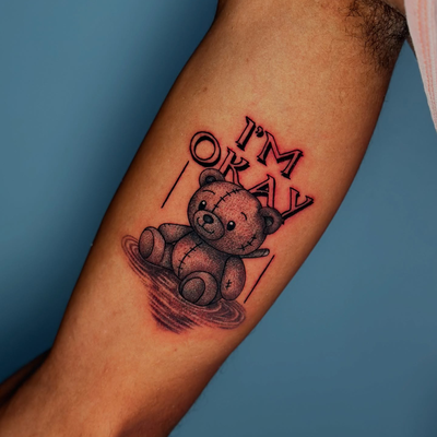 Reminder: Even when betrayed, you’ll be okay🧸🖤
Custom piece🔪

📍 @waraoinktat… — tattoo by Jadé-Marie Ho, Woodbrook, Port Of Spain
