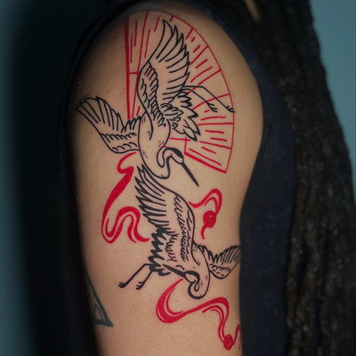 Cranes: A symbol of longevity, strength & hope - forever in flight🪽
Thank you f… — tattoo by Jadé-Marie Ho, Woodbrook, Port Of Spain