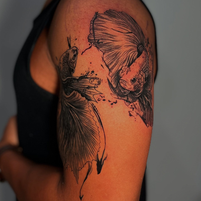 Yin and yang don’t fight. They move. Just like this☯️
Bettas in motion. Thank yo… — tattoo by Jadé-Marie Ho, Woodbrook, Port Of Spain