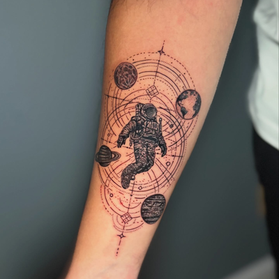 Fully custom piece🪐
Enjoyed every second of this one! 
Thank you for your trust… — tattoo by Jadé-Marie Ho, Woodbrook, Port Of Spain