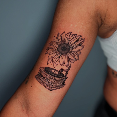 Spinning good vibes and sunshine🎶
Loved bringing this gramophone & sunflower co… — tattoo by Jadé-Marie Ho, Woodbrook, Port Of Spain