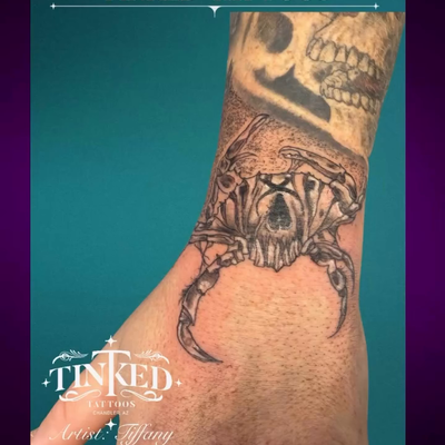🦀💀 Filled this gap with something a little different. This skeletal crab not o… — tattoo by Tiffany  Dunaway, Chandler, Arizona