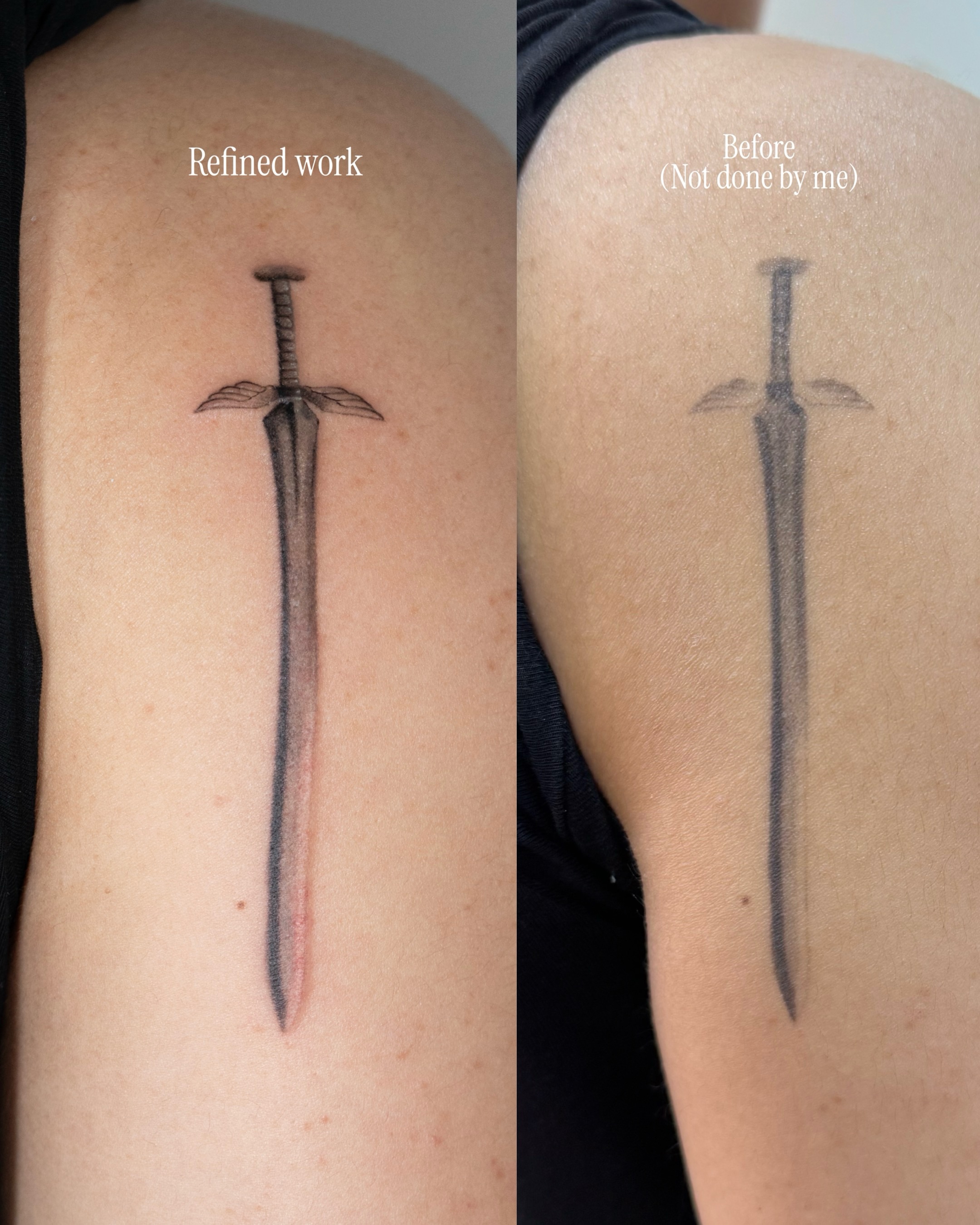 A refine sword for G! 🗡️

#swordtattoo #realismtattoo #sgtattoo — tattoo by Vanessa Kee, Singapore, singapore