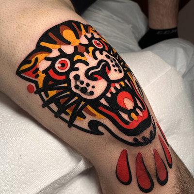 Tiger knee tattoo
Modern bold — tattoo by Jitan Forcier