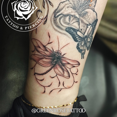 Dragonfly tattoo done by @bugpinbreeze. Stop by any Tuesday through Saturday fro… — tattoo by Stephen Marion, Holyoke, Massachusetts