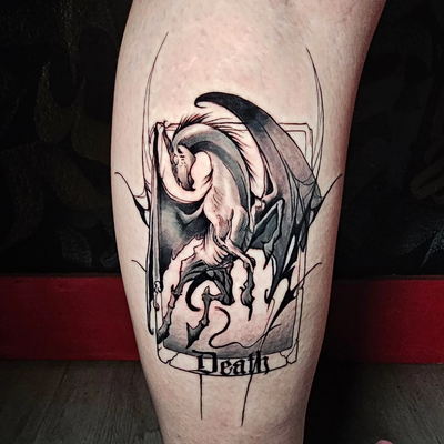 Fun thestral on @arachnid._.inx thank you for the trust. Would love to do more l… — tattoo by Isaac Kristofka, Banning, California